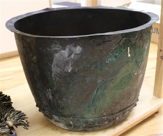 A large metal cauldron, Diameter 59cm, very tarnished